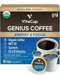 VitaCup Keto Coffee Pods with MCT Oil, Turmeric, Vitamins B & D for Energy
