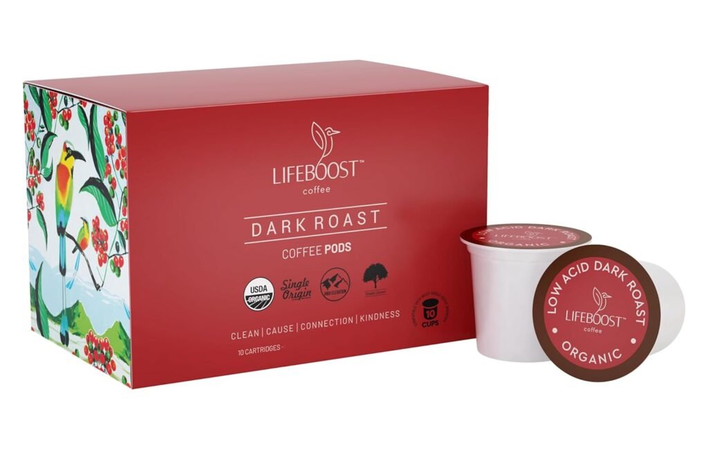 Lifeboost Dark Roast Low Acid Coffee K Cups - Single Origin Mold Free 